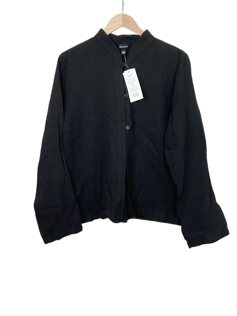 Eileen Fisher Black Linen Mandarin Jacket Size Medium - Picture 2 of 5